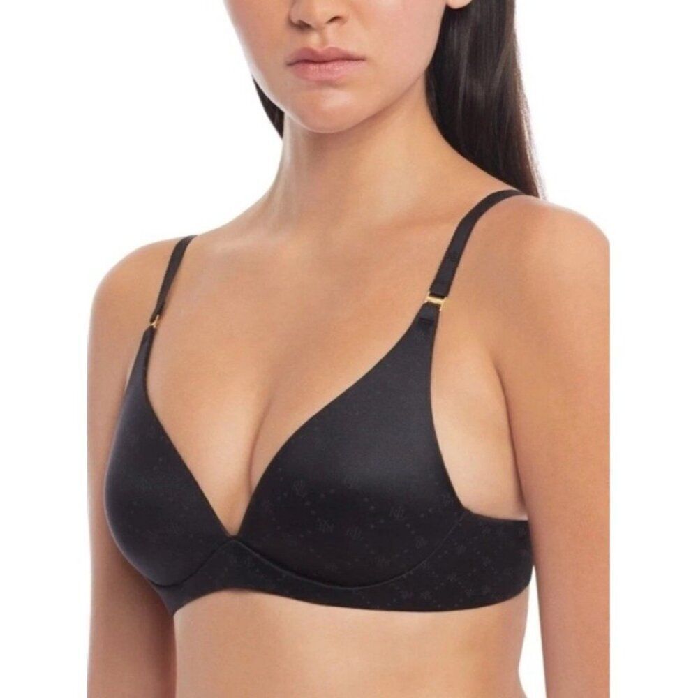 Ralph Lauren Comfort Collection Repeat-Logo Underwire T-shirt Bra 32DD Black NWT